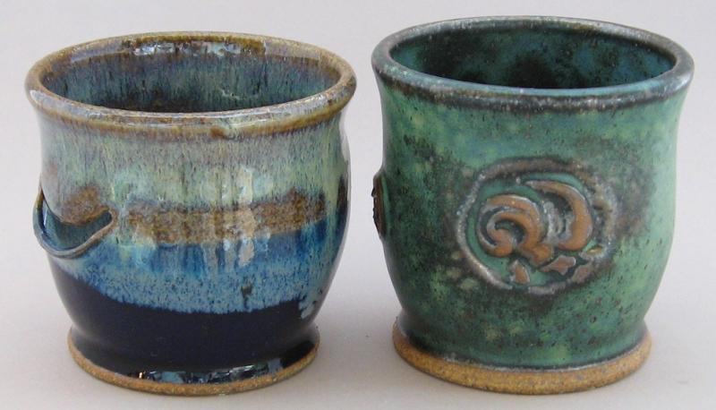 pottery egg separators in green and blue glazes