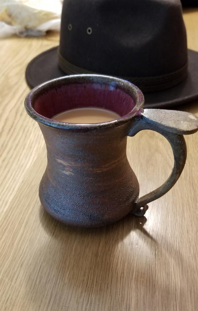 muddy mountain pottery wyoming pottery unique mug raw clay purple chun