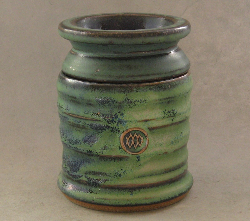 handmade pottery butter bell in green glaze
