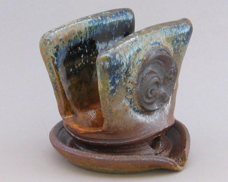 pottery sponge holder in shino glaze